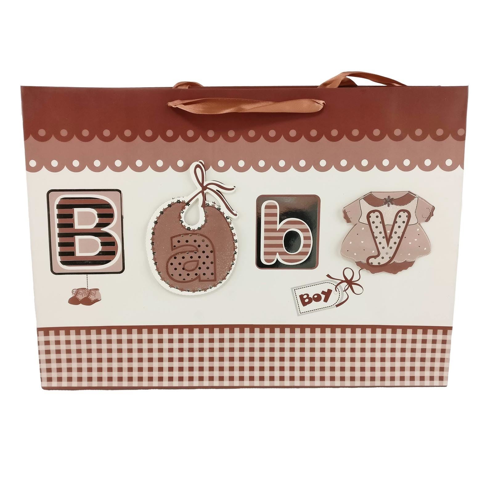 6x Brown Baby Shower Gift Bags