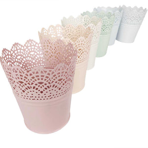 Set of 6 Pastel Lace Metal Buckets