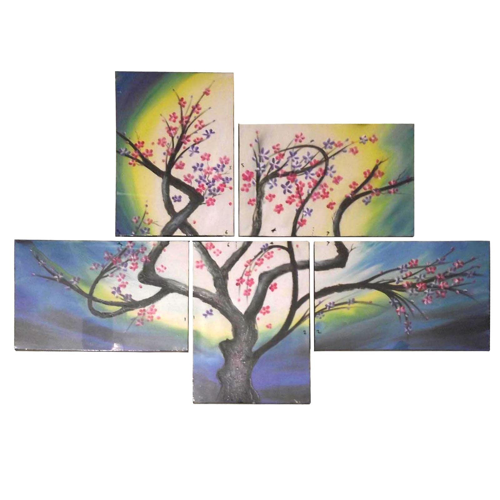5 Piece Spring Blossom Tree Hand Painted Canvas