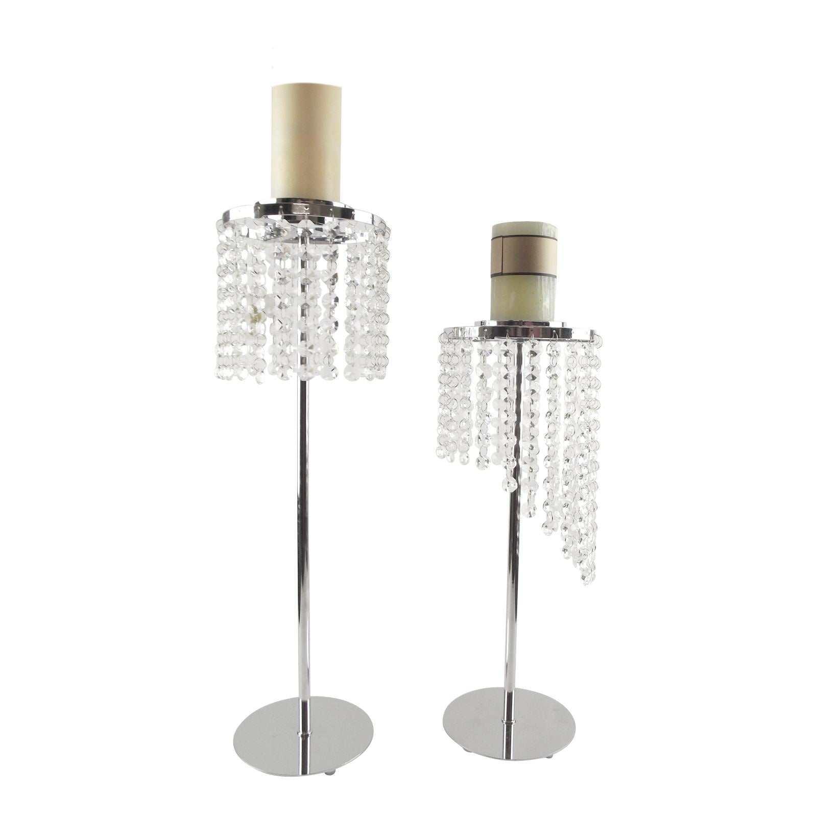 Tall Chrome Candle Holders with Crystal Garland