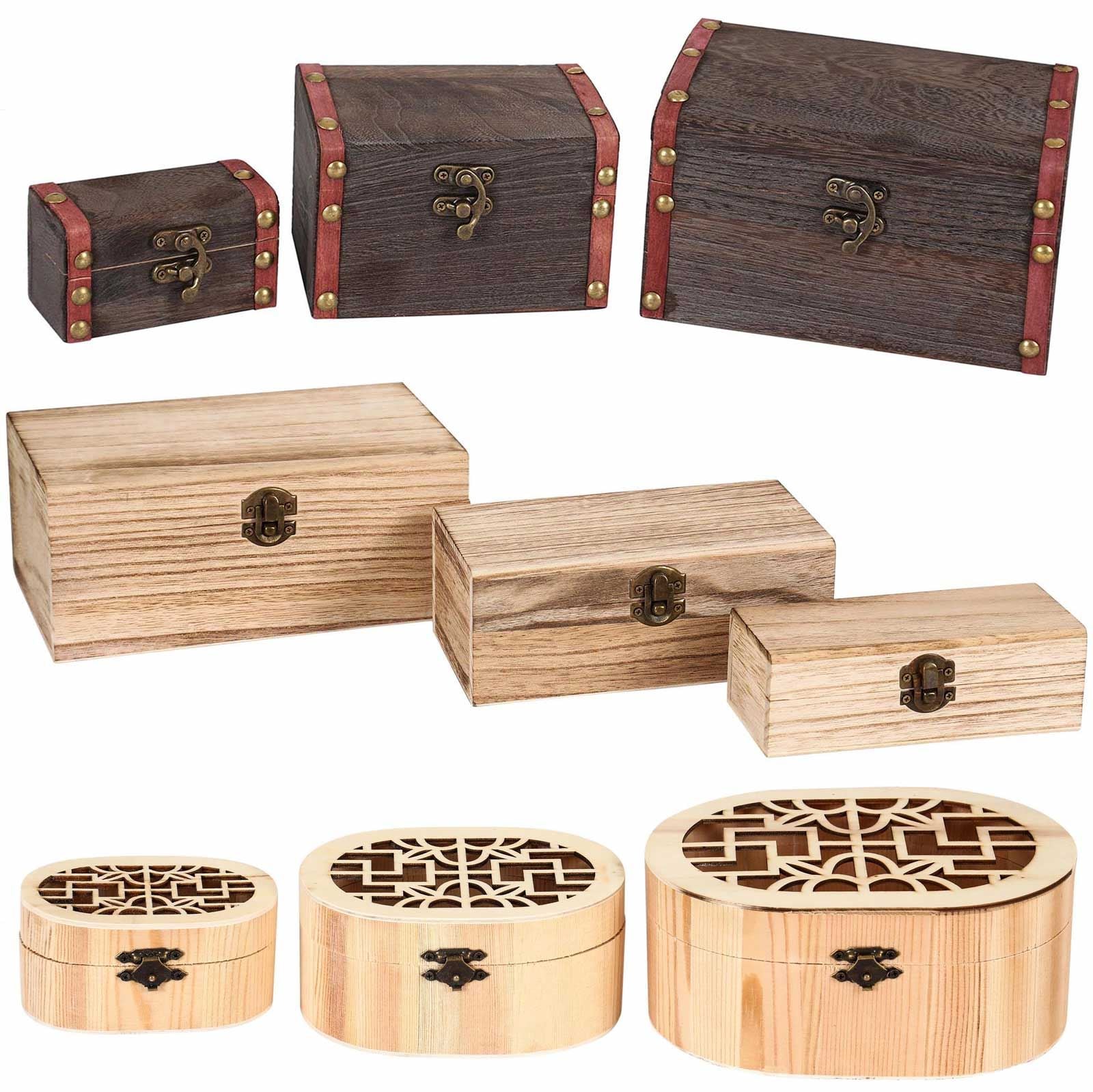 Set of 3 Dark Wood Mini Treasure Chests