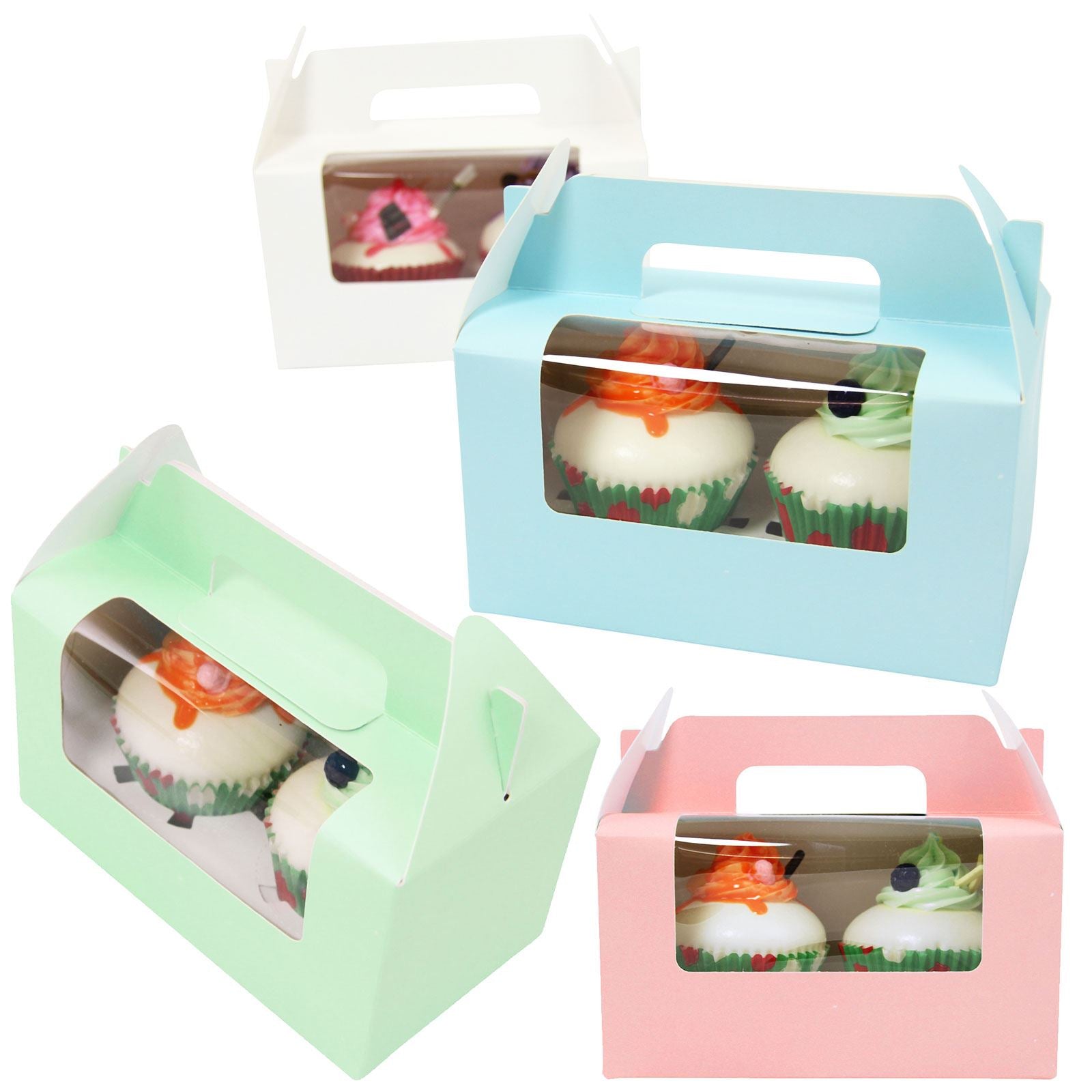 Large Coloured Double Cupcake Boxes with Window and Handle