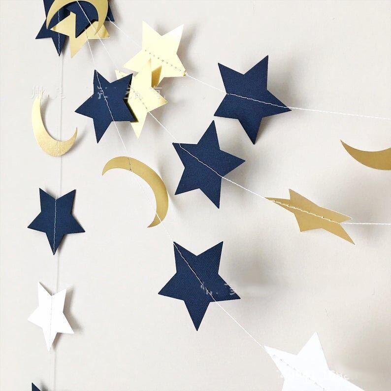 Extra Long Glitter Moon and Star Paper Hanging Chain