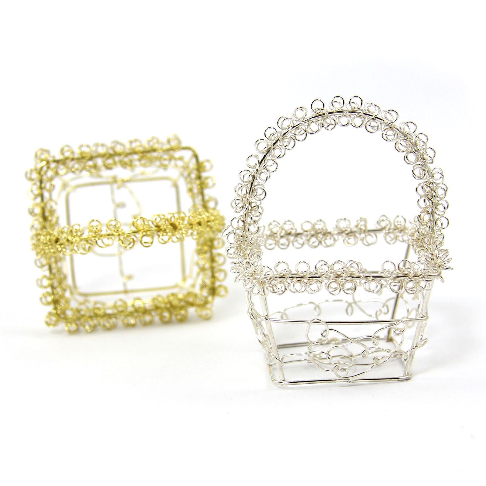 Mini Favour Wire Baskets in Gold or Silver