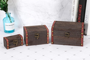 Set of 3 Dark Wood Mini Treasure Chests