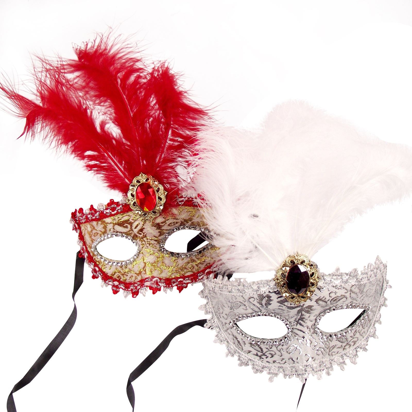 Ostrich Feather and Jewelled Masquerade Mask