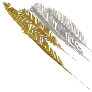 2x Long Glittered Feathers / Palm Leaves