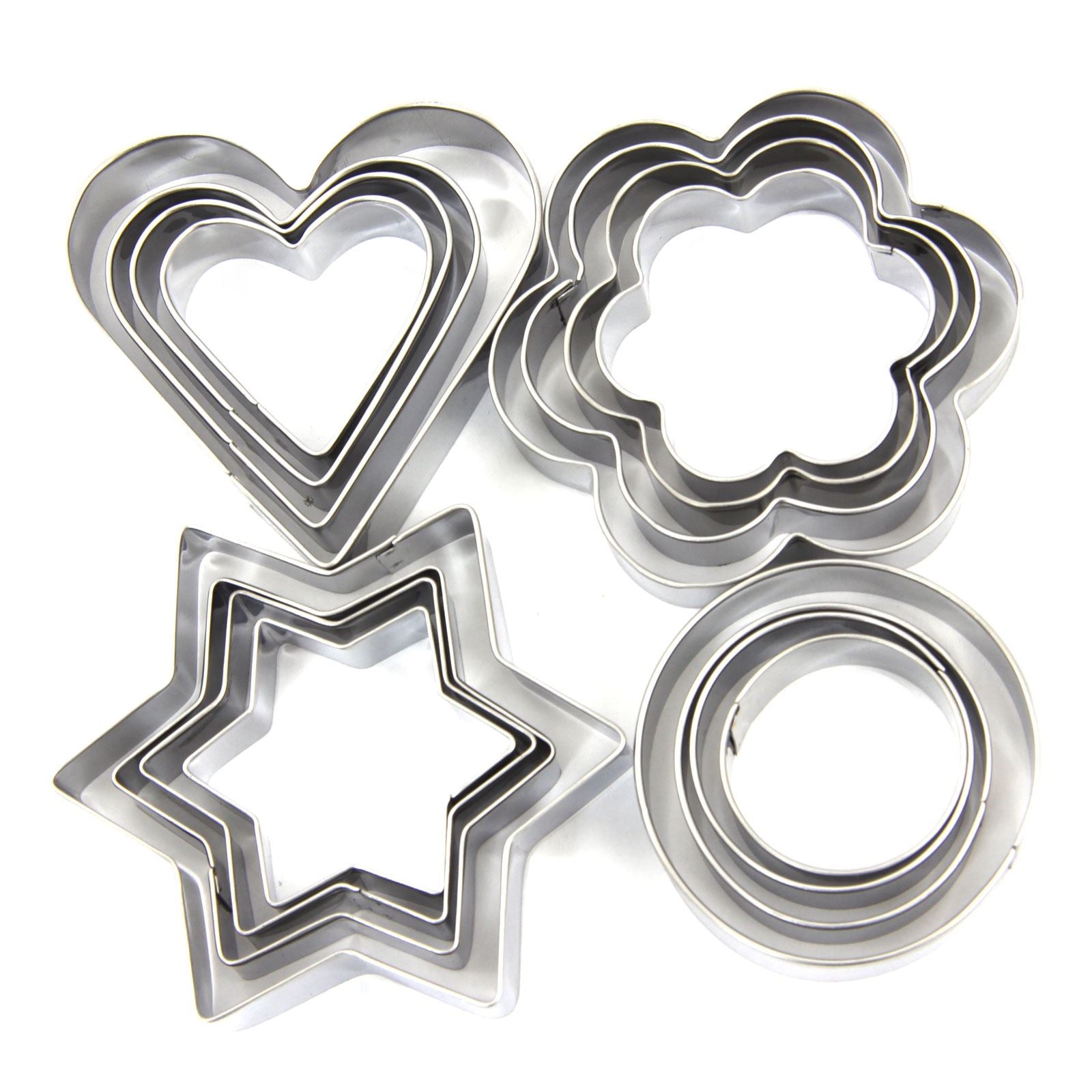 Set of 16x Flower Heart Star Circle Cookie Cutters