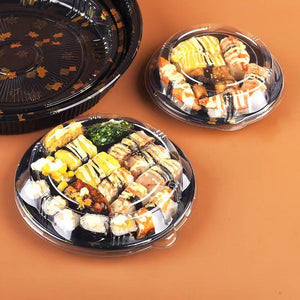 Large Disposable Clear Top Round Sushi Serving Platters - Transparent Plastic Cake Box