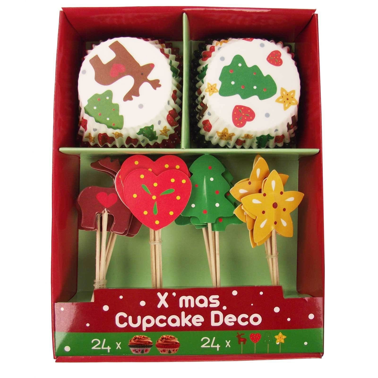 48 Piece Xmas Cupcake Case and Topper Set