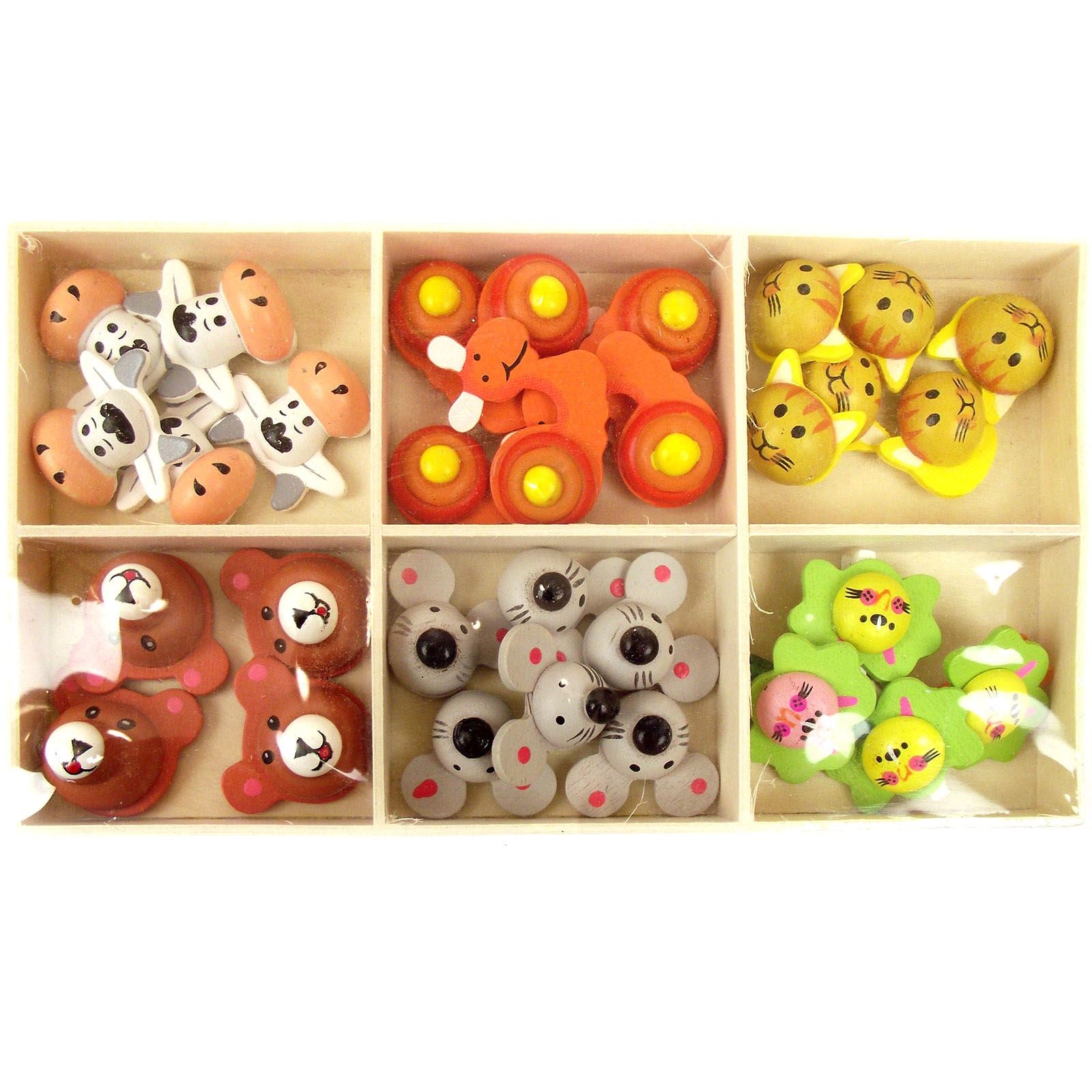 Wooden Box of Animal Craft Embellishments