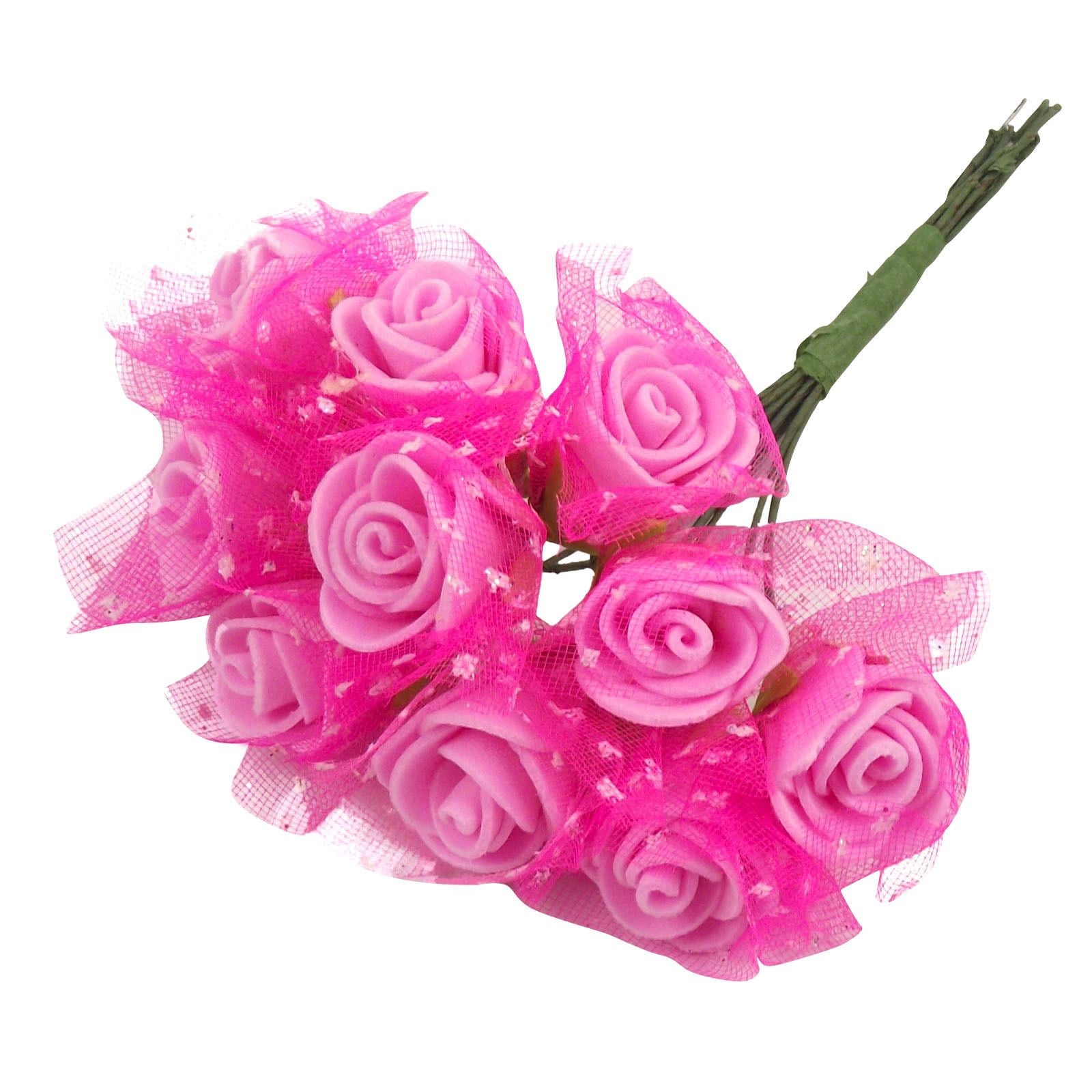 10x Mini Rose Buds with Tulle