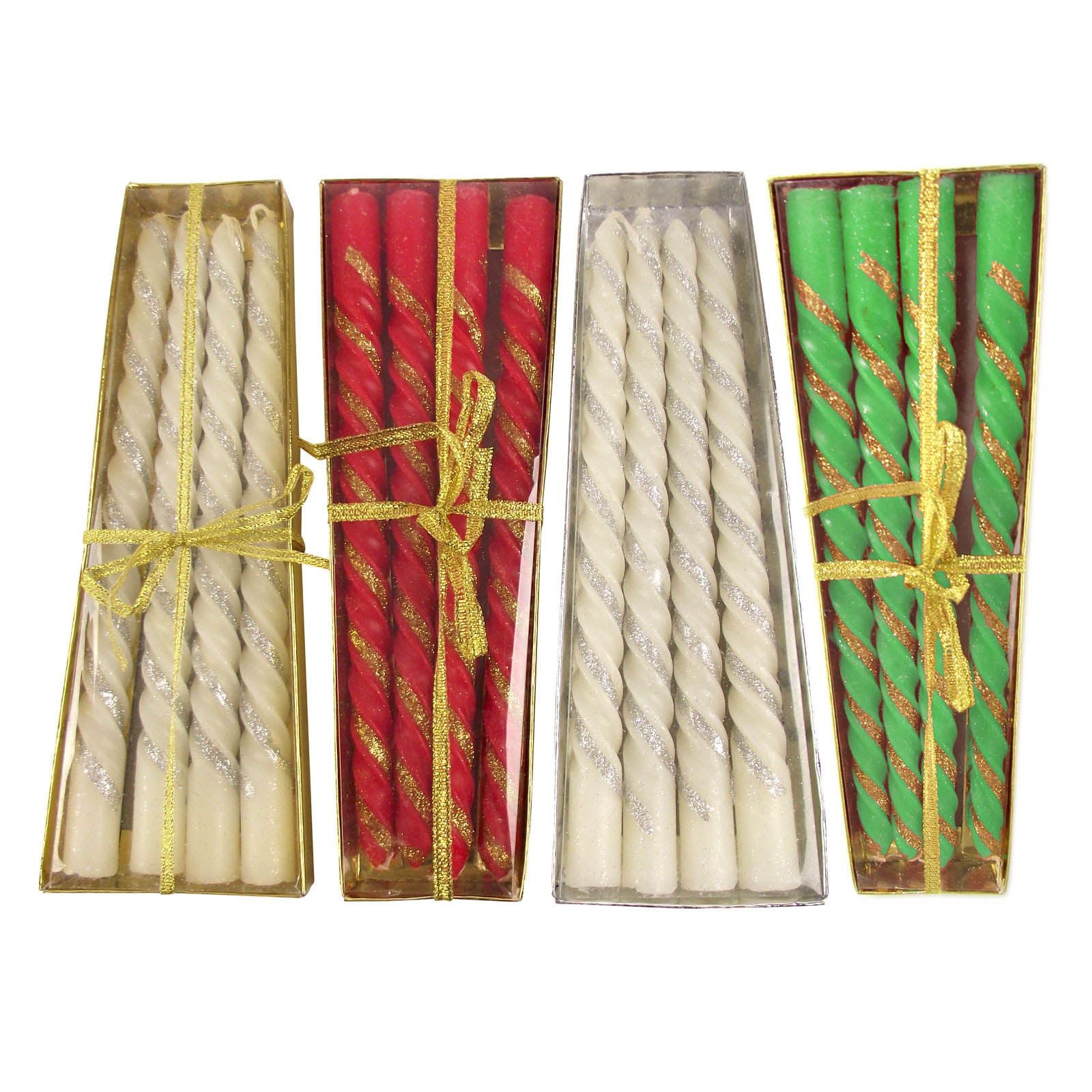 Pack of 4 Glitter Twisted Taper Candles