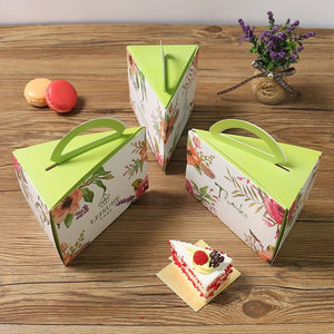 10x Large Floral Printed Triangular Cake Slice Boxes