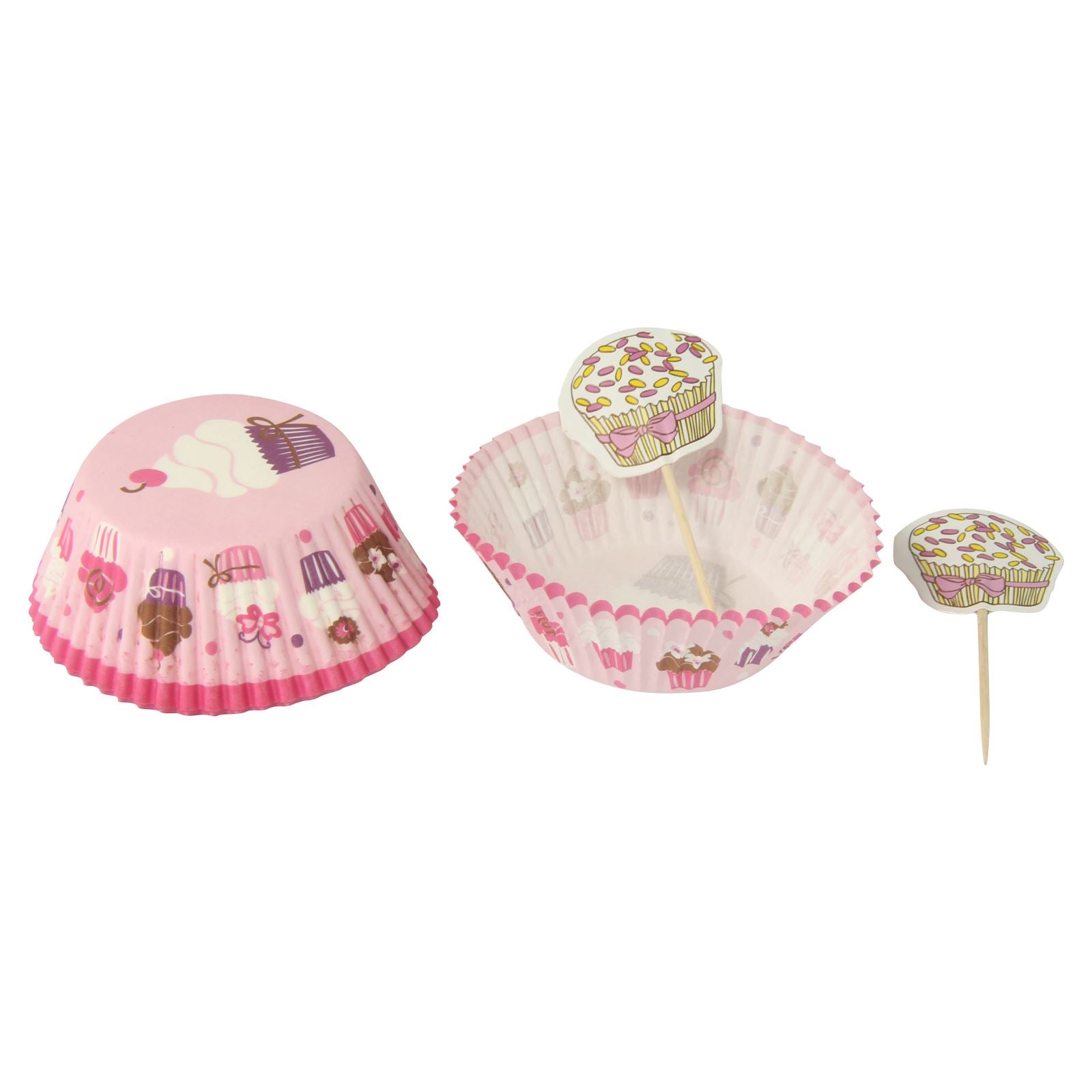 Patterned Cupcake Cases With Toppers (48 Piece)