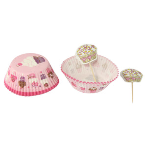 Patterned Cupcake Cases With Toppers (48 Piece)