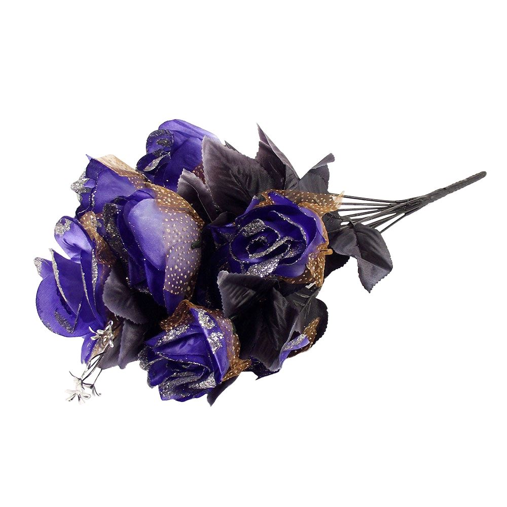 12 Head Dark Gothic Roses with Tulle and Glitter