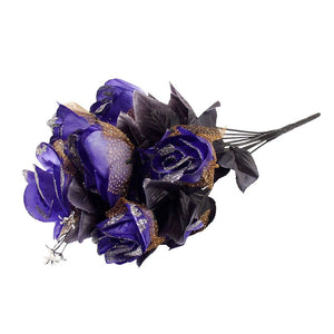 12 Head Dark Gothic Roses with Tulle and Glitter