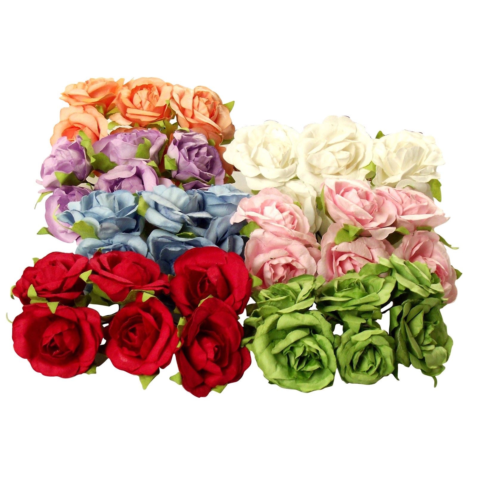 2x Bunches of 6 Open Paper Roses