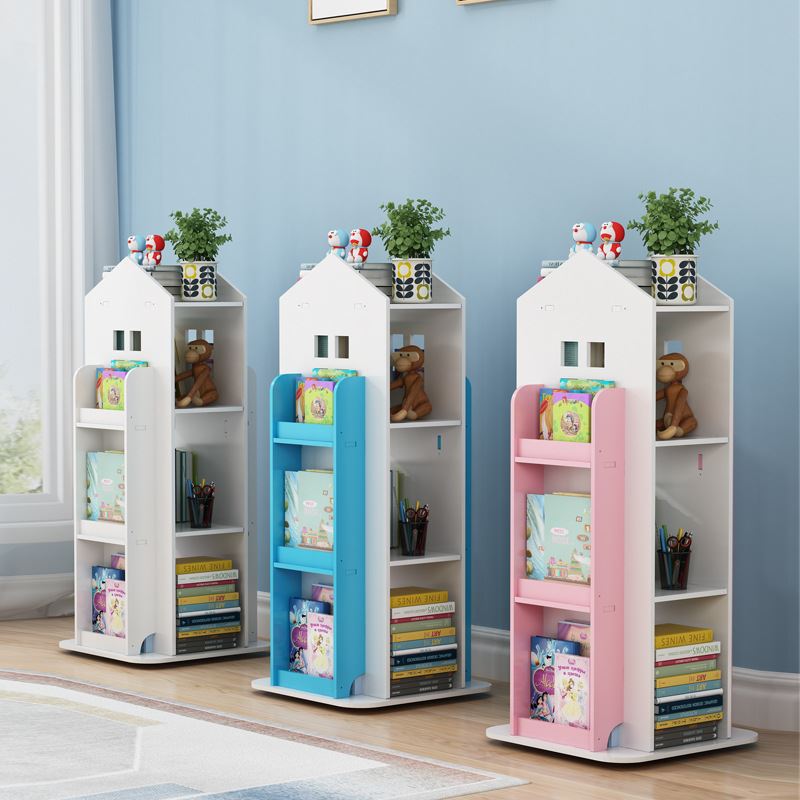 Large House 360° Rotating Bookshelves for Children - Floorstanding Toy Storage