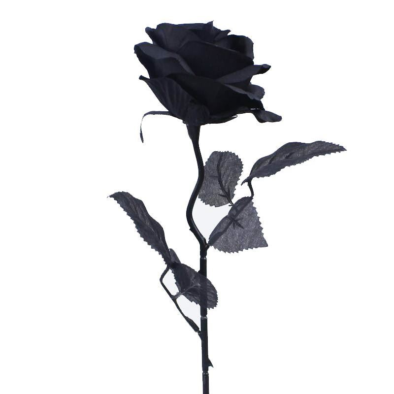 Luxury Gothic Large Rose Buds - Black Stem Dark Artificial Silk Flowers