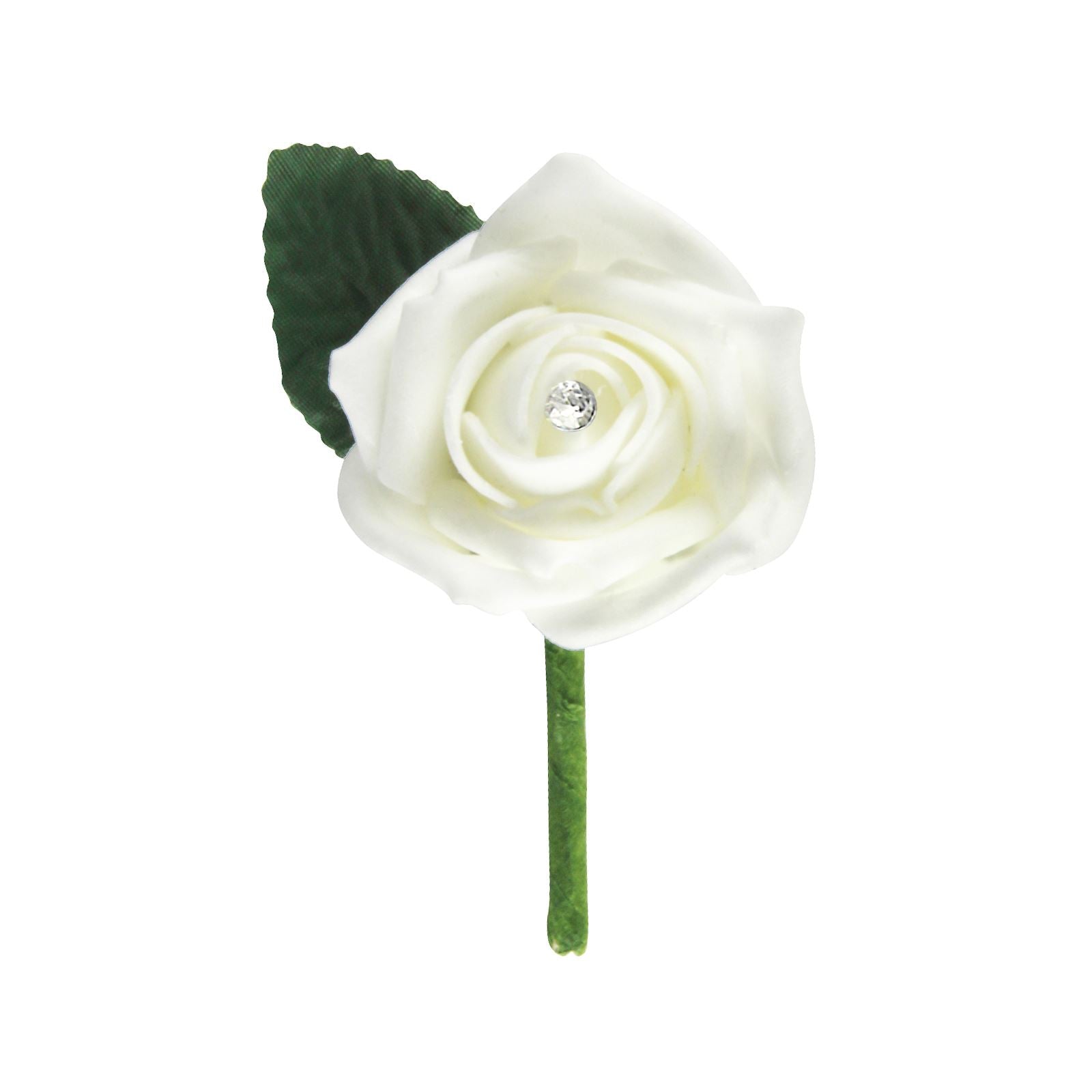Regular Ivory Foam Rose Buttonhole with Diamante