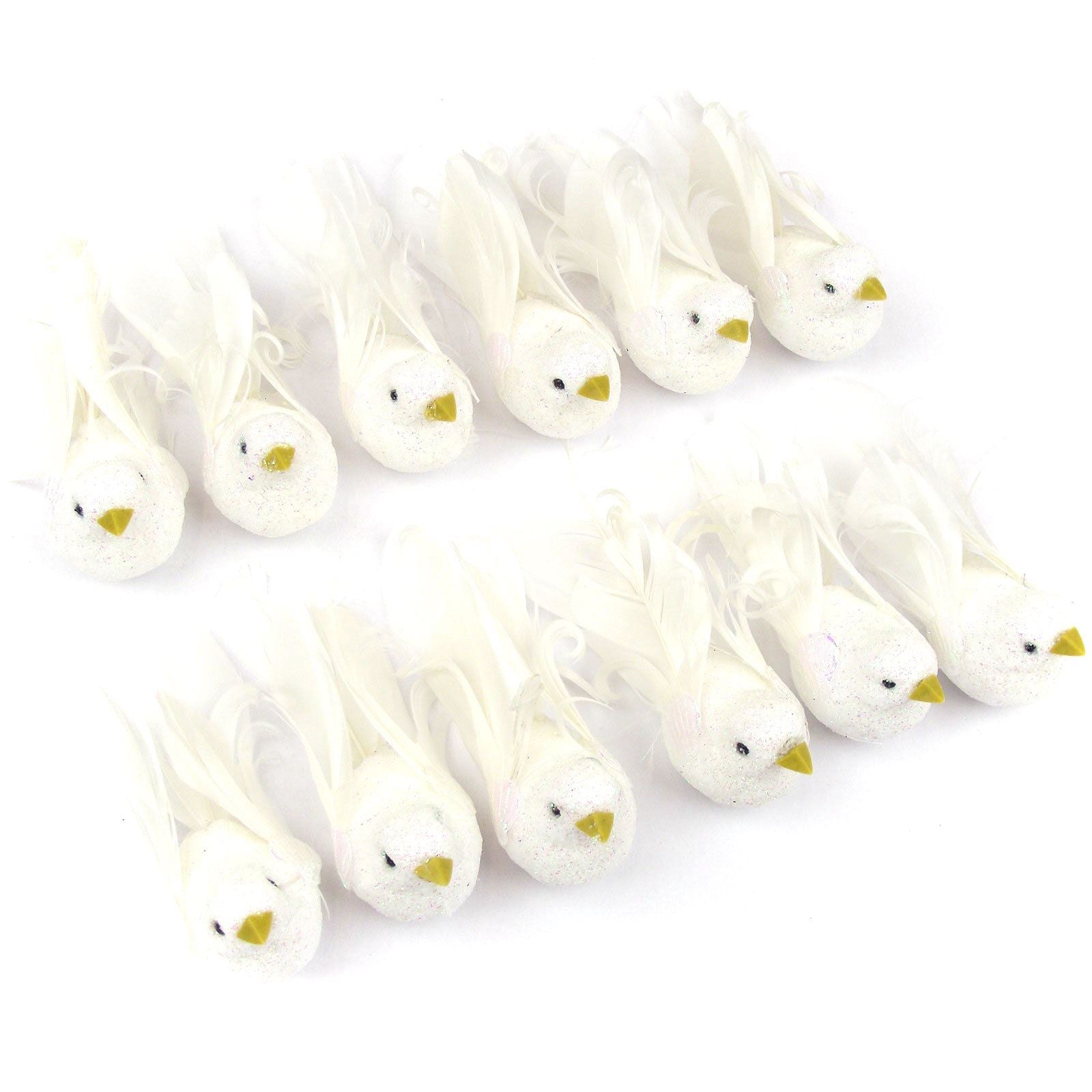12x Iridescent White Feather Tail Artificial Birds