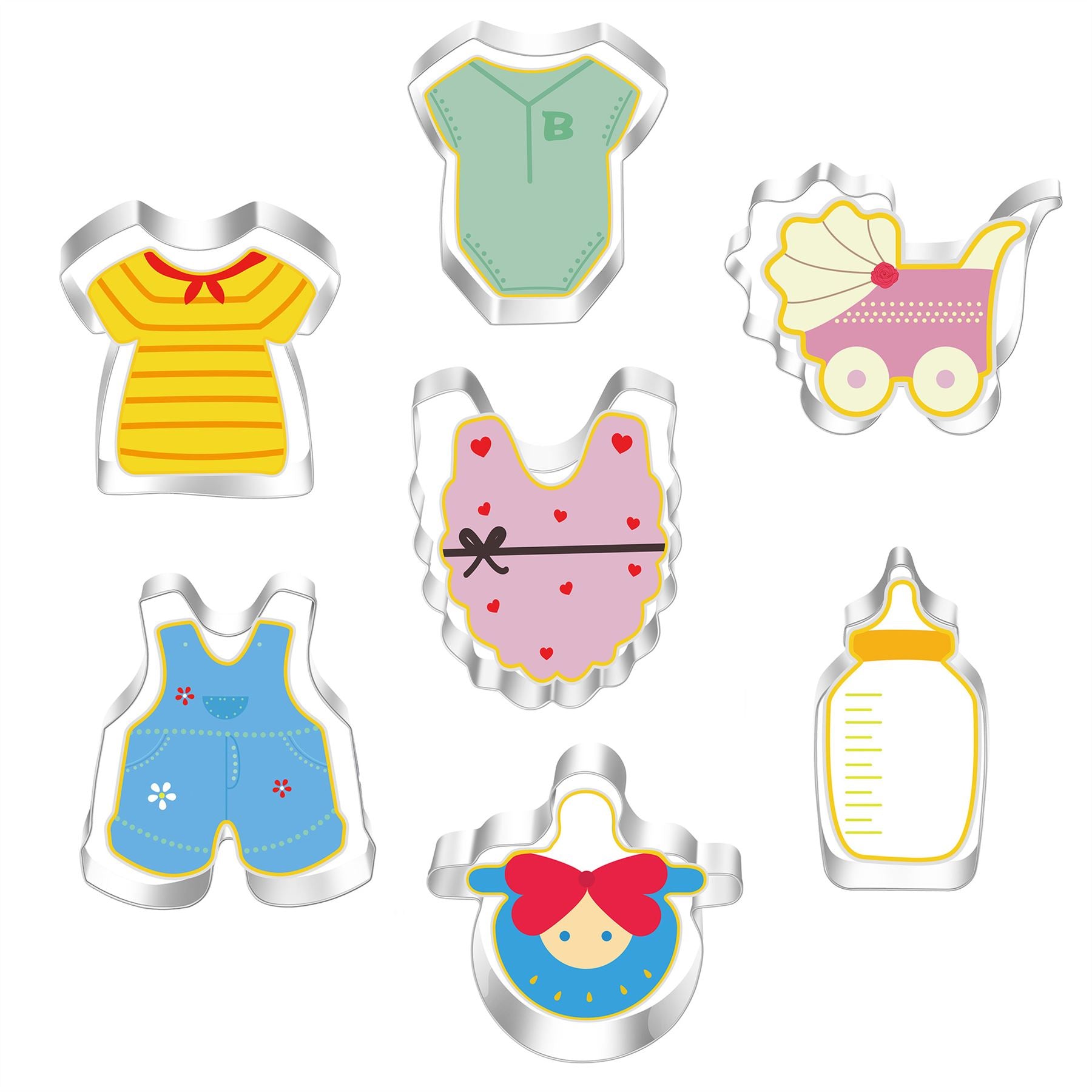 Set of 7 Baby Themed Cookie Cutters - Stainless Steel Baby Shower Biscuit Mold