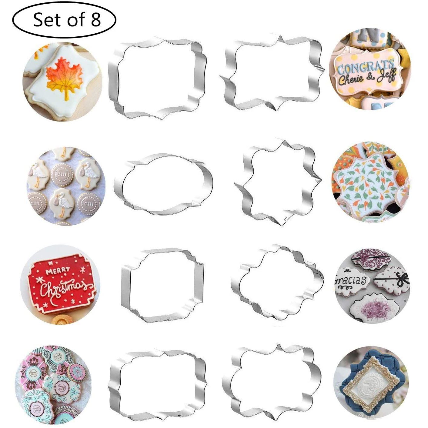 Set of 8 Stainless Steel Large Plaque Cutters - Biscuit Mold Frame Cloud Vintage Sign