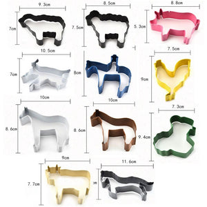 Set of 11 Large Premium Painted Stainless Steel Colourful Farm Animal Cookie Cutters