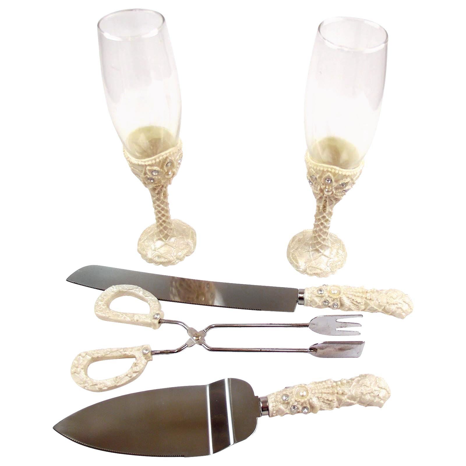 Pearlised Wine Glass and Cake Serving Set