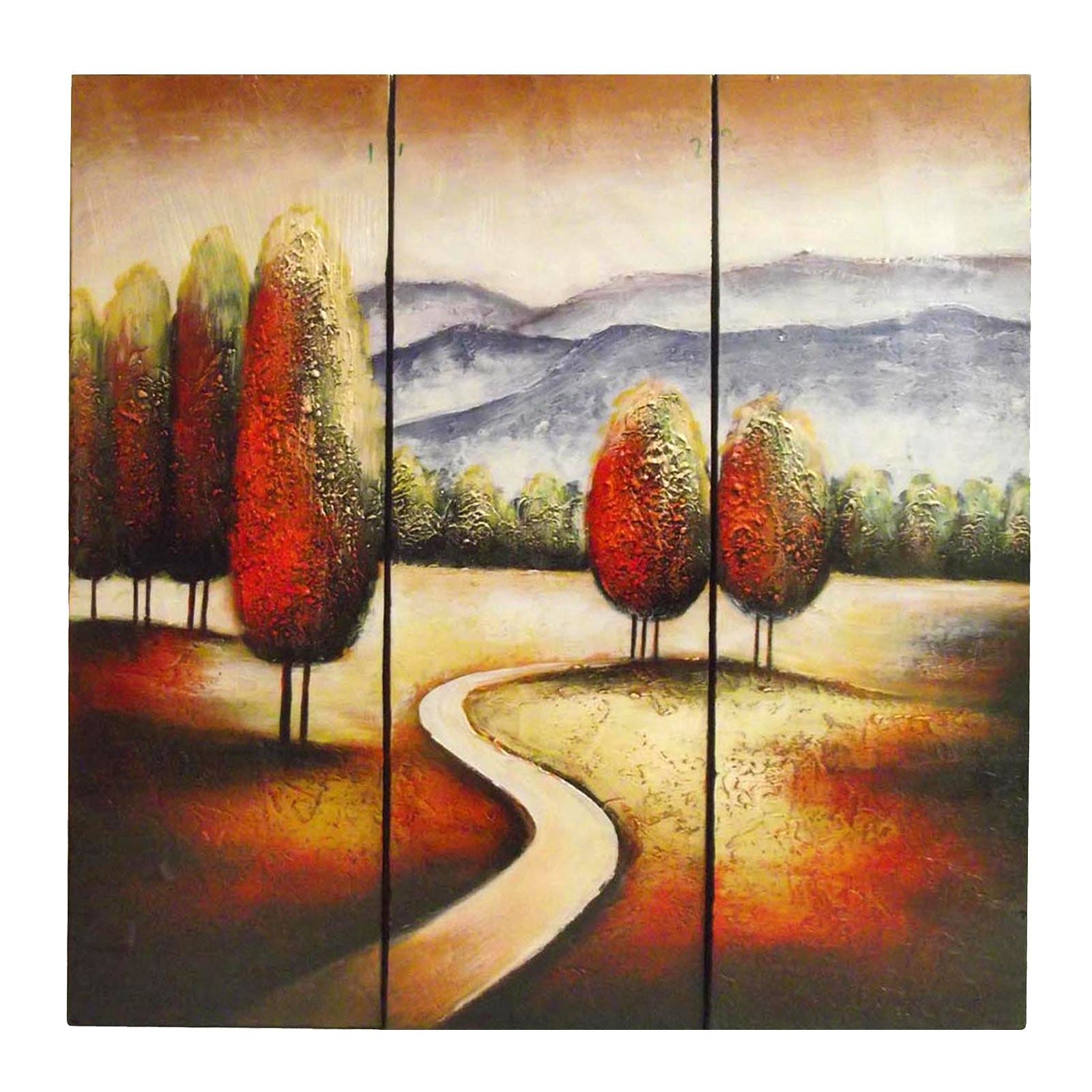 3 Piece Autumn Forest Conifer Painted Canvas