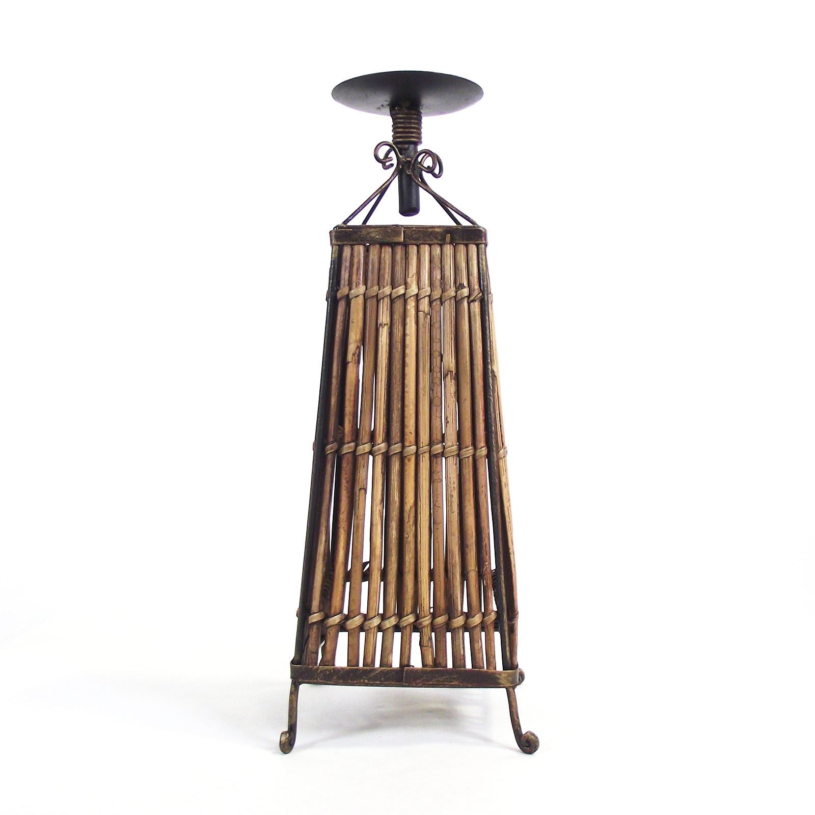 Rustic Straw and Metal Candle Holder