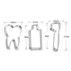 Set of 3 Dental Theme Cookie Cutters - Toothbrush Teeth Mouthwash