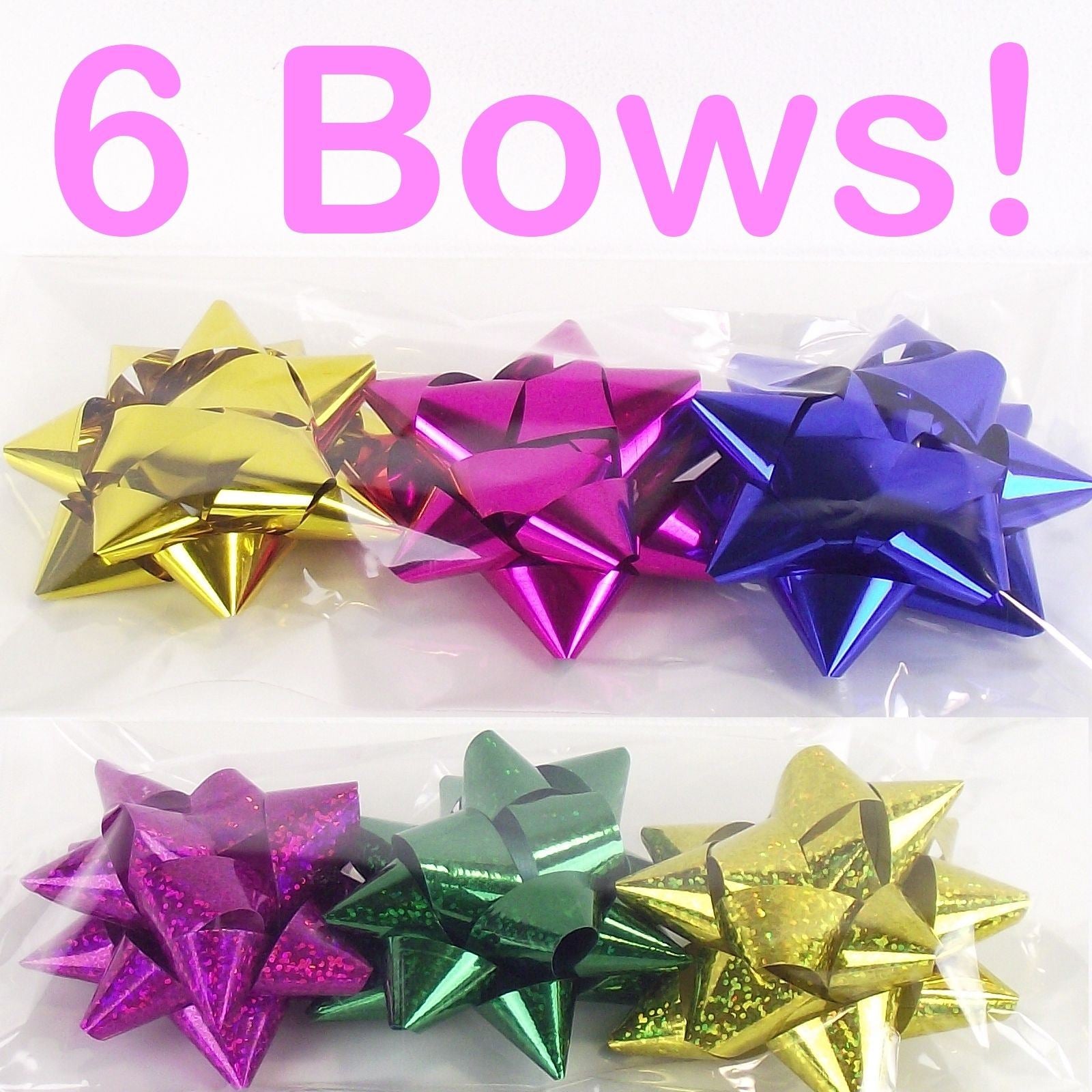 6x Metallic Star Gift Bows