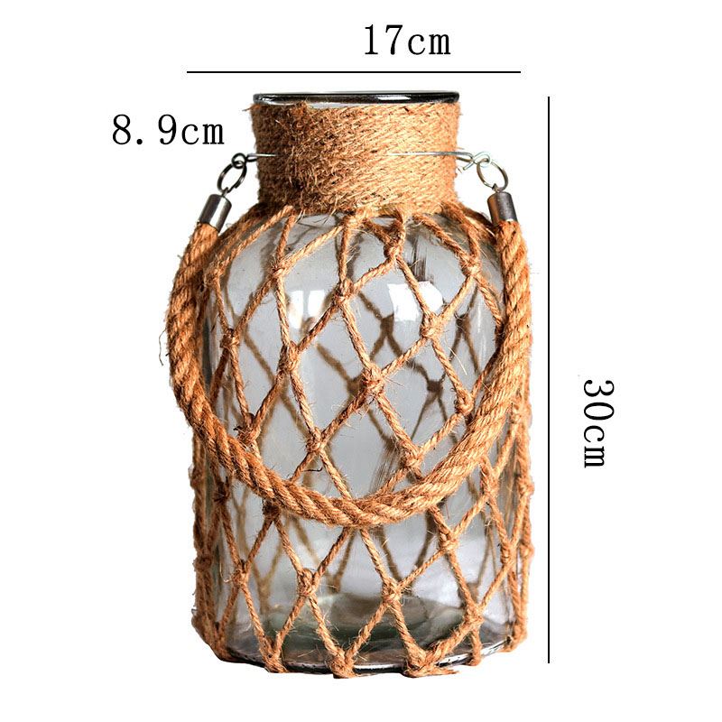 Luxury Hemp Rope Decorative Glass Vase - Hand Woven Transparent Vase Rustic Vintage