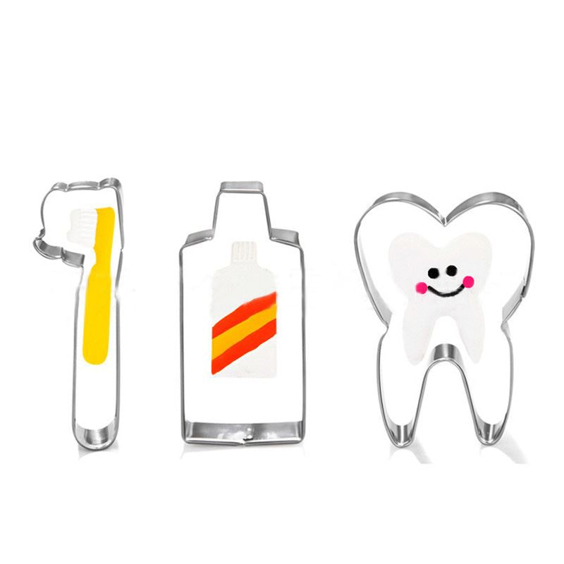 Set of 3 Dental Theme Cookie Cutters - Toothbrush Teeth Mouthwash