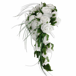 Teardrop Shower Bouquet with Roses and Grass