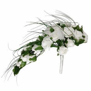 Teardrop Shower Bouquet with Roses and Grass