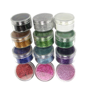 Set of 12 Large 10g Cosmetic Grade Assorted Glitter Pots