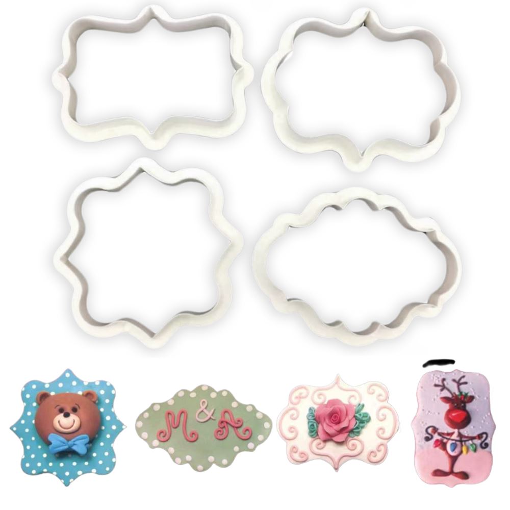 Set of 4 Assorted Plastic Plaque Frame Cookie Cutters