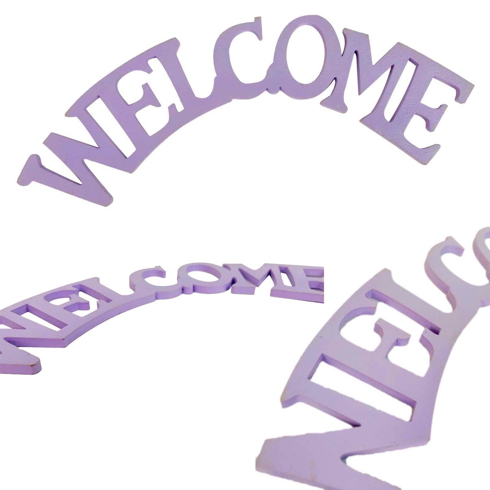 Welcome Wooden Lilac Arched Cutout