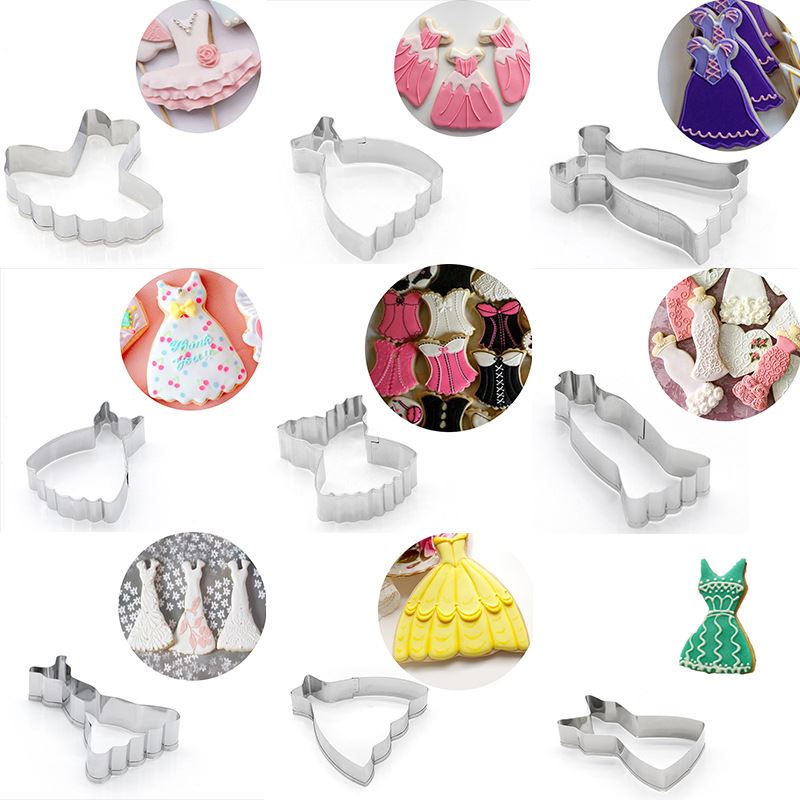 Set of 9 Party Dresses Cookie Cutters - Stainless Steel Wedding Evening Bridal