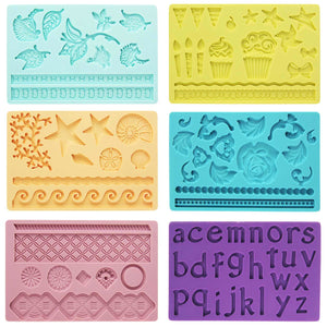 Set of 7 Lace, Shapes and Borders Silicone Moulds