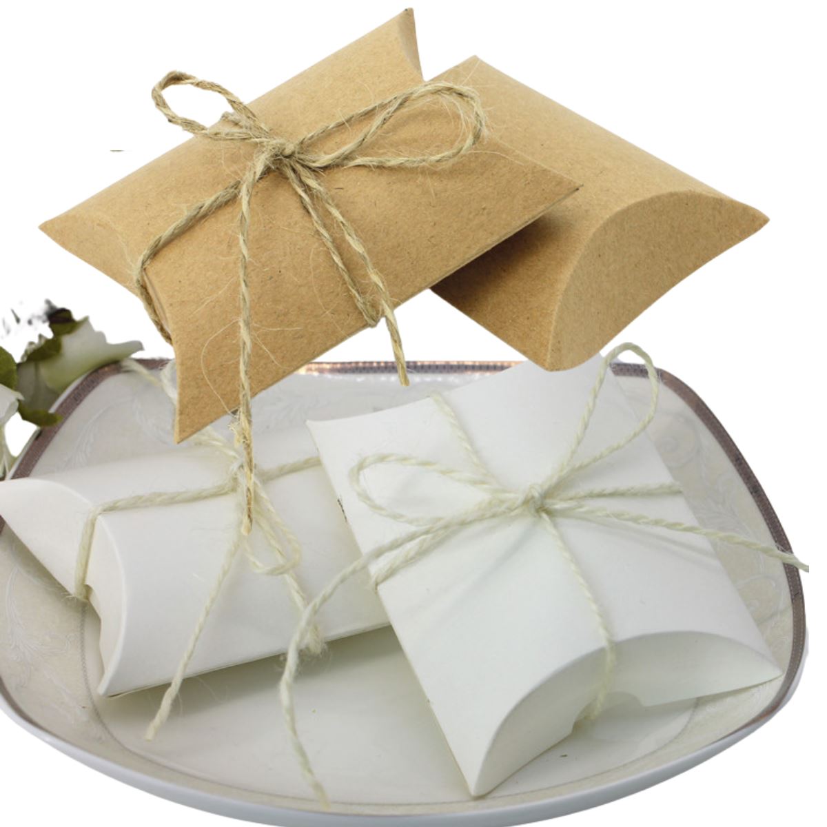 Classic Rustic White and Kraft Pillow Boxes - Wedding Favour