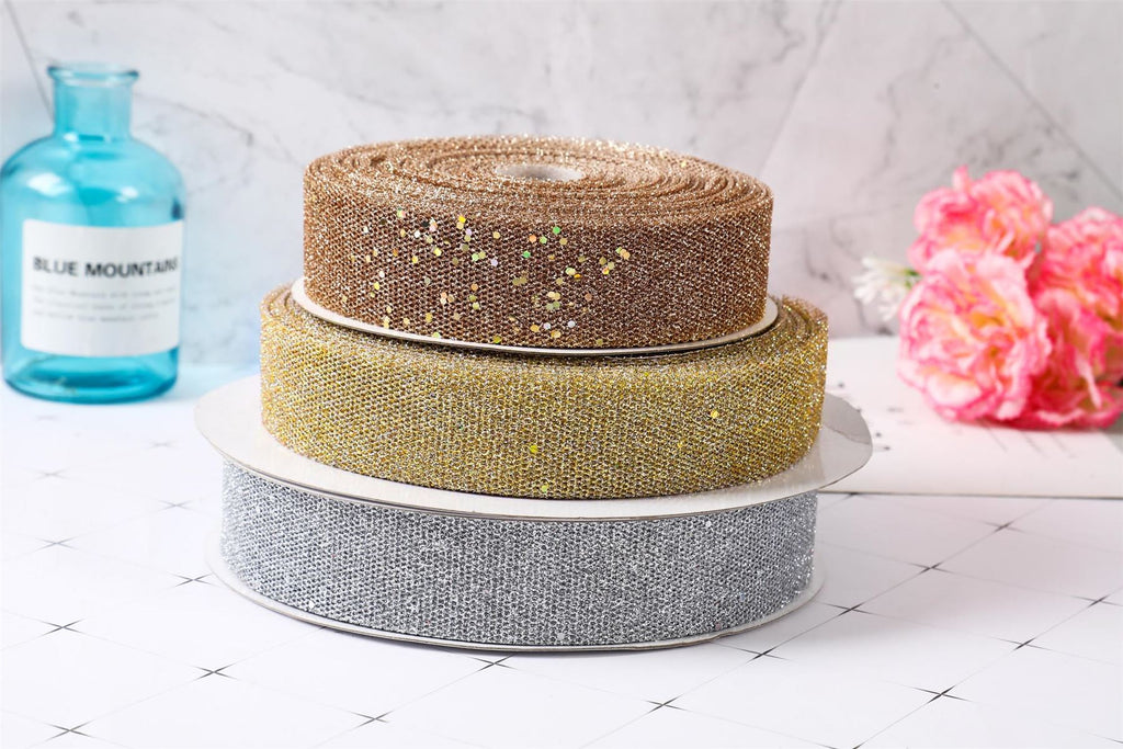 Premium Metallic Glitter Net Ribbon with Sequins 3 Metres
