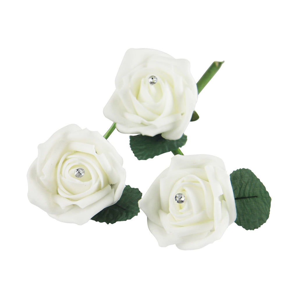 Regular Ivory Foam Rose Buttonhole with Diamante