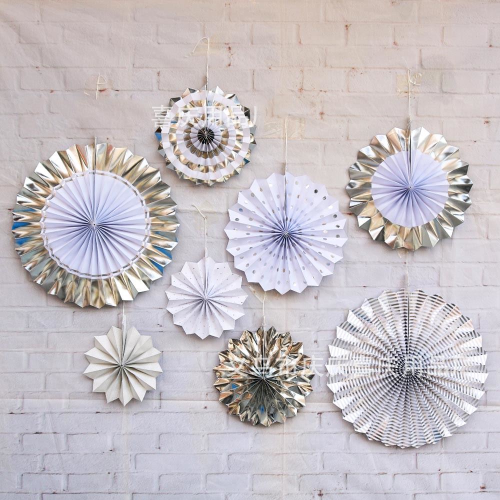 Set of 8 Metallic Paper Fans