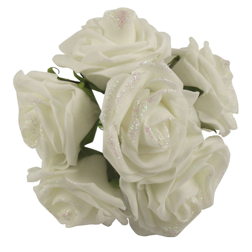 Glittered Foam Roses Bunch of 6
