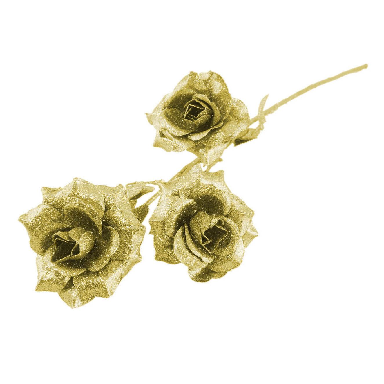 Heavy Glittered 3 Head Rose Spray